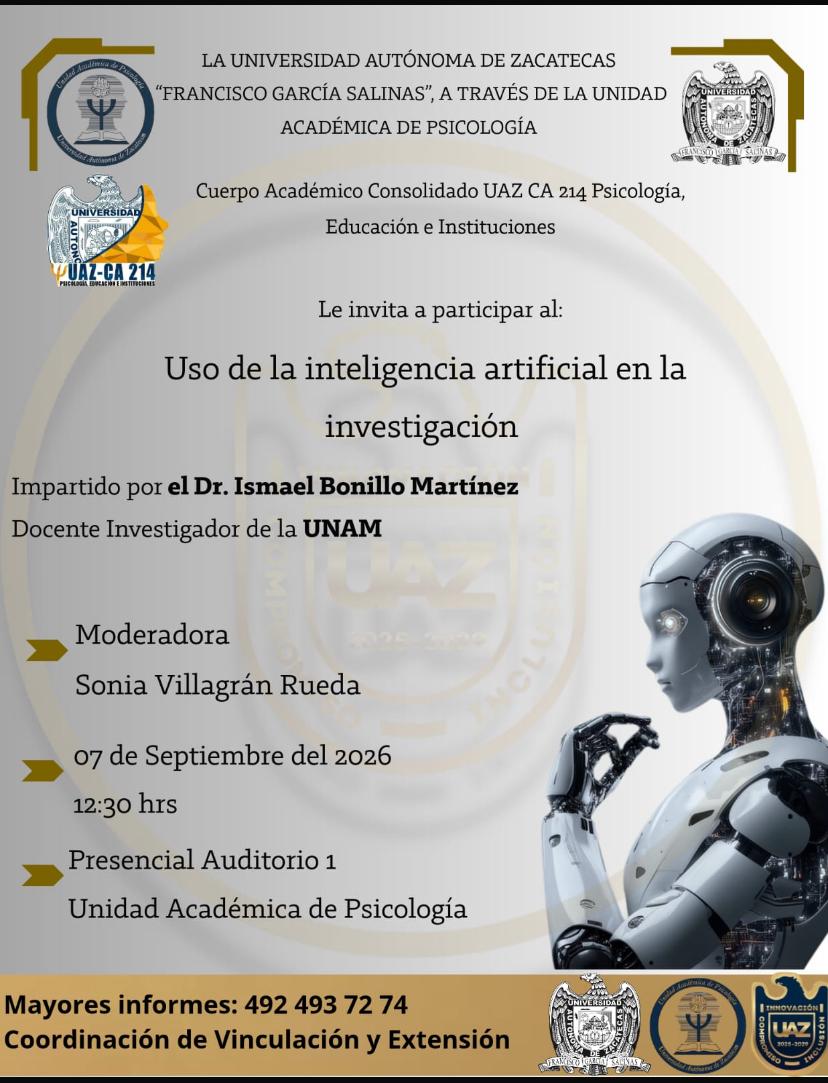 Cartel de la actividad Uso de la inteligencia artificial en la investigación, UAZ, 7 de septiembre de 2026
